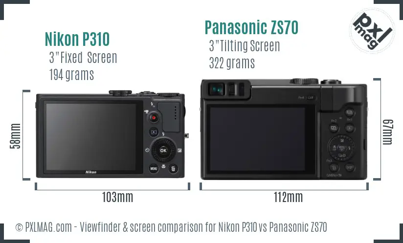 Nikon P310 vs Panasonic ZS70 Screen and Viewfinder comparison