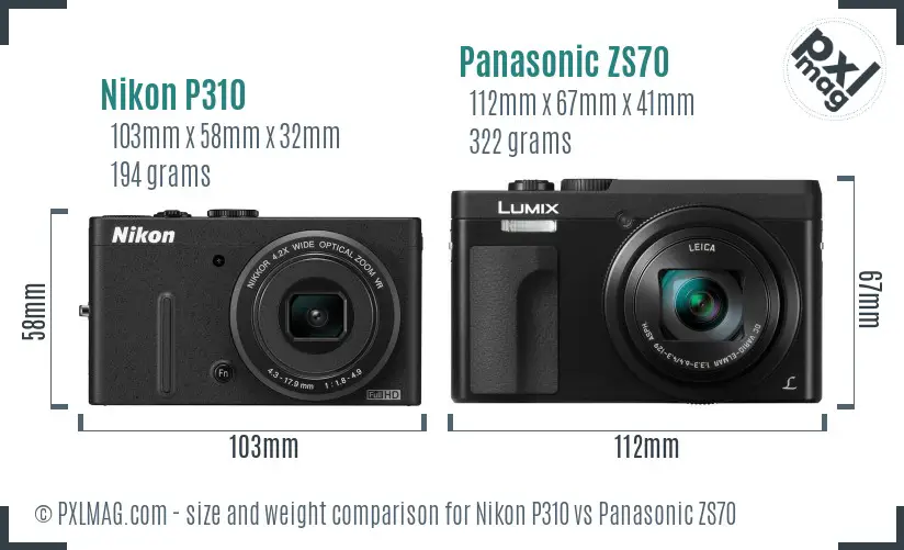 Nikon P310 vs Panasonic ZS70 size comparison