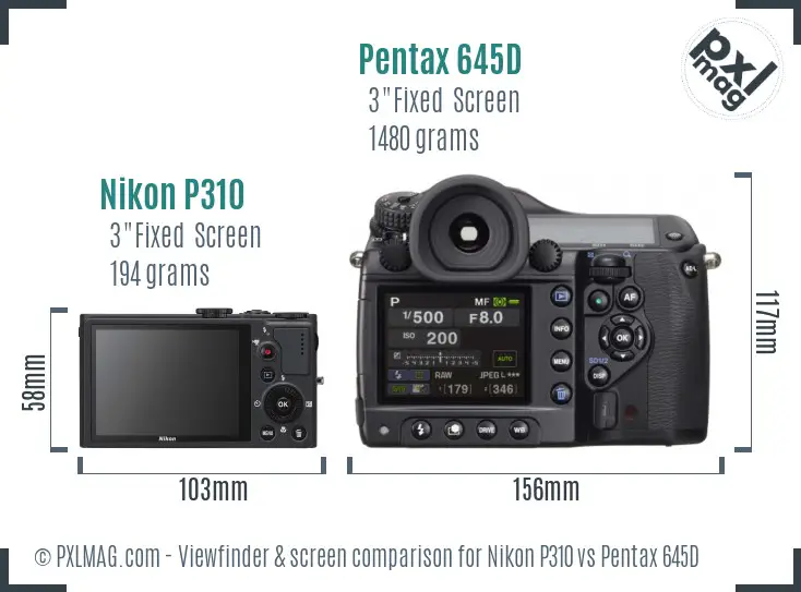 Nikon P310 vs Pentax 645D Screen and Viewfinder comparison