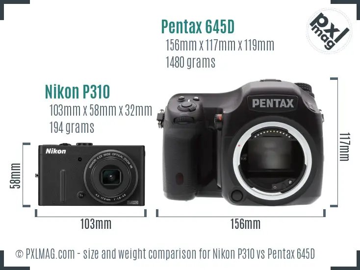 Nikon P310 vs Pentax 645D size comparison