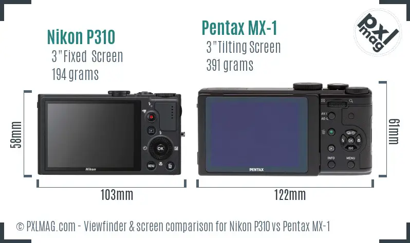 Nikon P310 vs Pentax MX-1 Screen and Viewfinder comparison