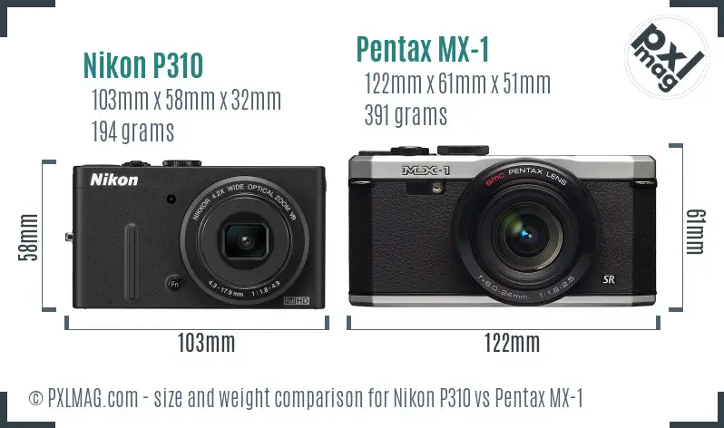 Nikon P310 vs Pentax MX-1 size comparison