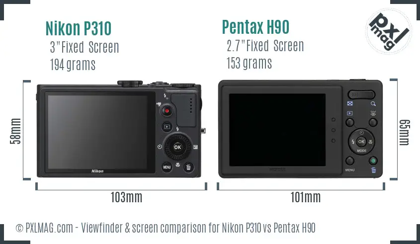 Nikon P310 vs Pentax H90 Screen and Viewfinder comparison