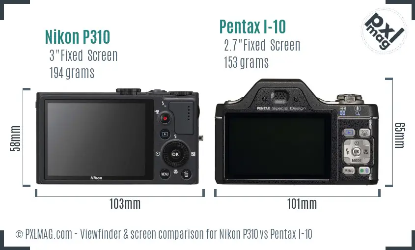 Nikon P310 vs Pentax I-10 Screen and Viewfinder comparison