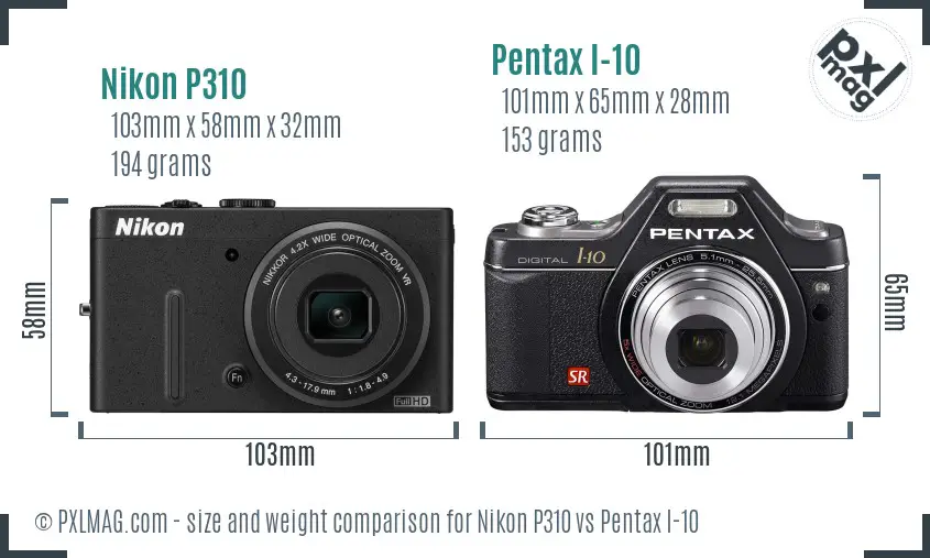 Nikon P310 vs Pentax I-10 size comparison