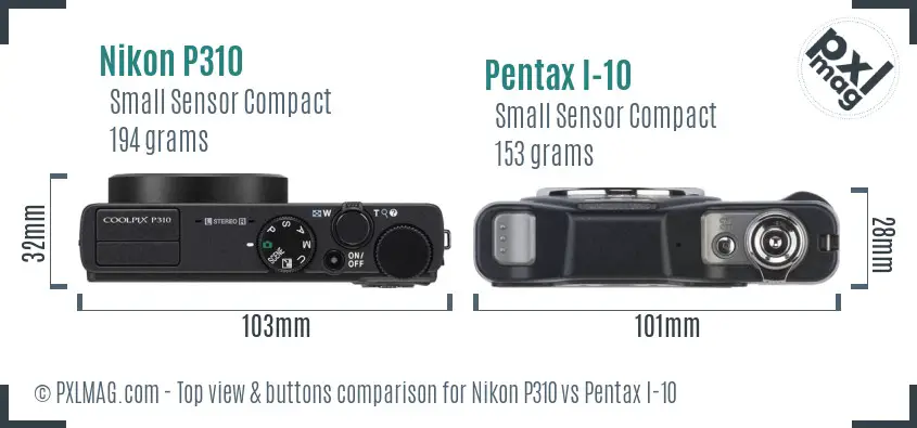 Nikon P310 vs Pentax I-10 top view buttons comparison