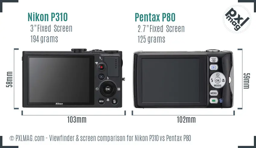 Nikon P310 vs Pentax P80 Screen and Viewfinder comparison