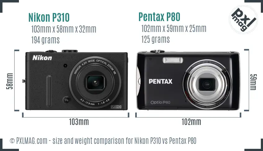 Nikon P310 vs Pentax P80 size comparison