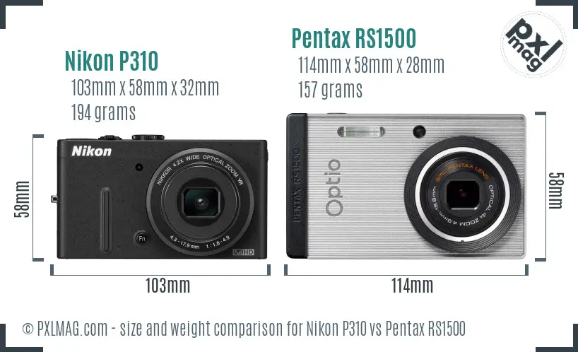 Nikon P310 vs Pentax RS1500 size comparison Nikon P310 vs Pentax RS1500 size comparison