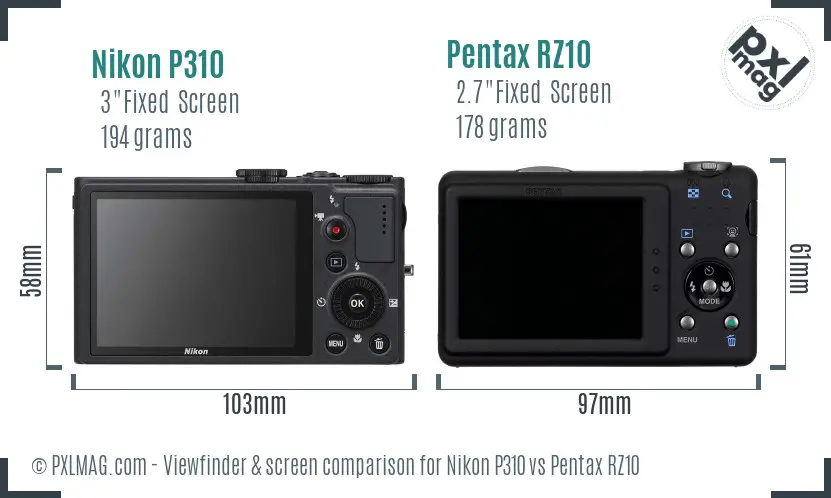 Nikon P310 vs Pentax RZ10 Screen and Viewfinder comparison