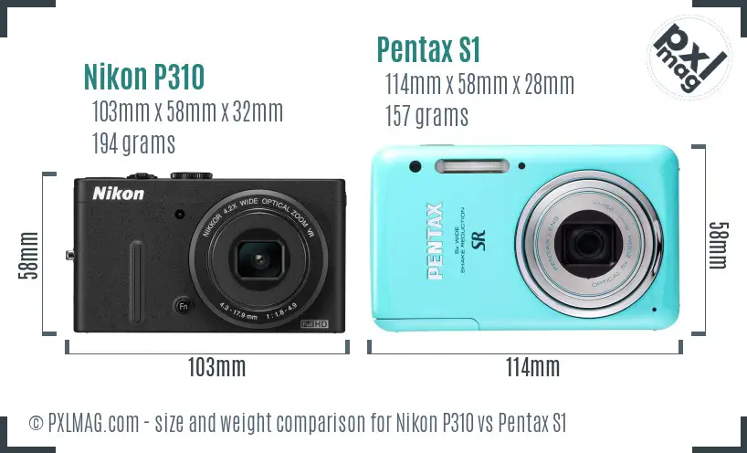 Nikon P310 vs Pentax S1 size comparison