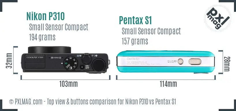 Nikon P310 vs Pentax S1 top view buttons comparison