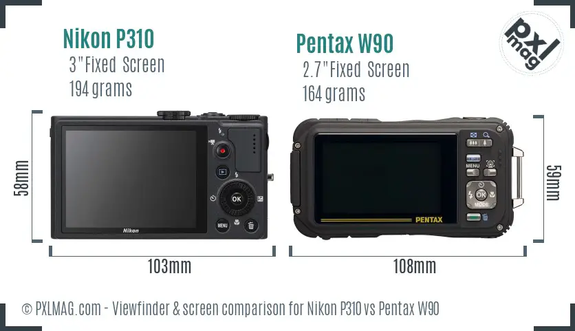 Nikon P310 vs Pentax W90 Screen and Viewfinder comparison