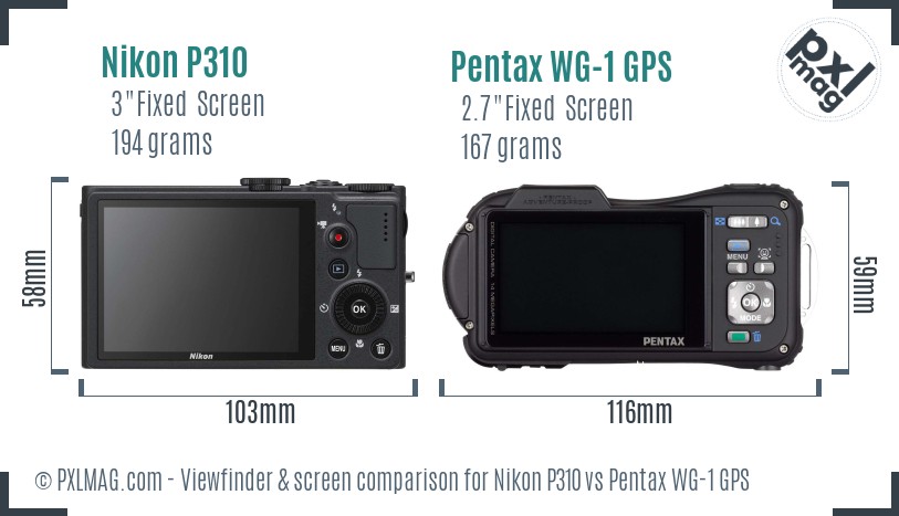 Nikon P310 vs Pentax WG-1 GPS Screen and Viewfinder comparison