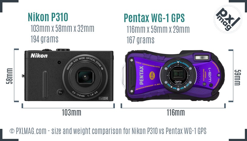 Nikon P310 vs Pentax WG-1 GPS size comparison