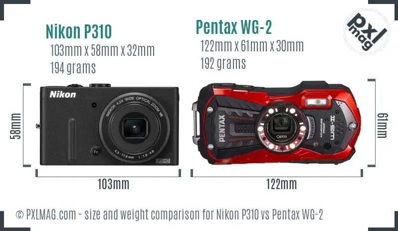 Nikon P310 vs Pentax WG-2 size comparison Nikon P310 vs Pentax WG-2 size comparison