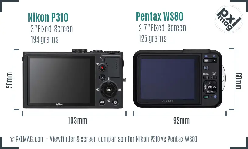 Nikon P310 vs Pentax WS80 Screen and Viewfinder comparison