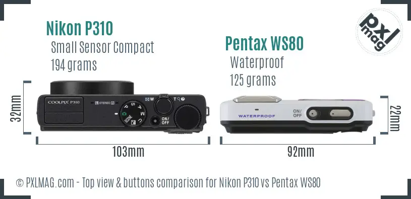Nikon P310 vs Pentax WS80 top view buttons comparison