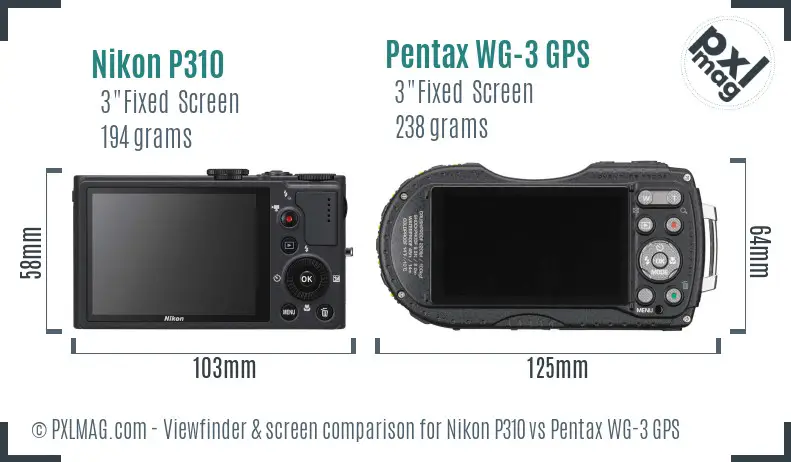Nikon P310 vs Pentax WG-3 GPS Screen and Viewfinder comparison