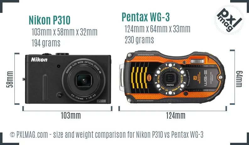 Nikon P310 vs Pentax WG-3 size comparison Nikon P310 vs Pentax WG-3 size comparison
