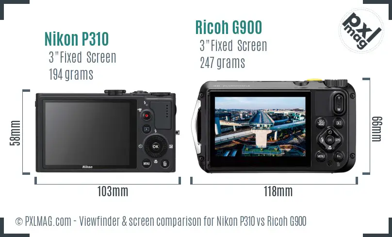 Nikon P310 vs Ricoh G900 Screen and Viewfinder comparison
