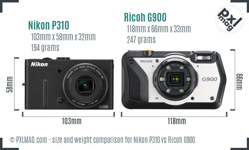 Nikon P310 vs Ricoh G900 size comparison