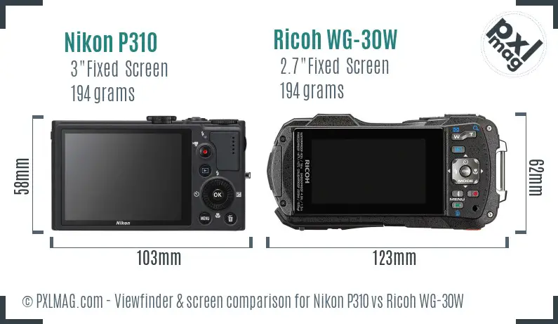 Nikon P310 vs Ricoh WG-30W Screen and Viewfinder comparison