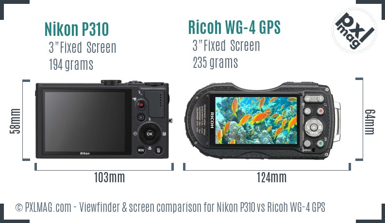 Nikon P310 vs Ricoh WG-4 GPS Screen and Viewfinder comparison