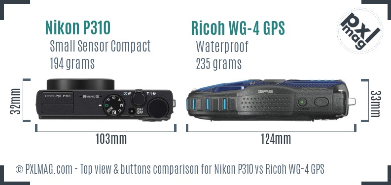 Nikon P310 vs Ricoh WG-4 GPS top view buttons comparison