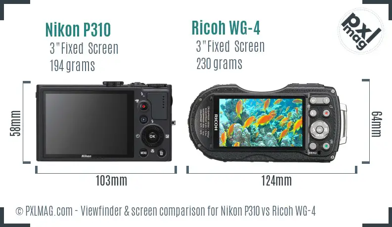 Nikon P310 vs Ricoh WG-4 Screen and Viewfinder comparison