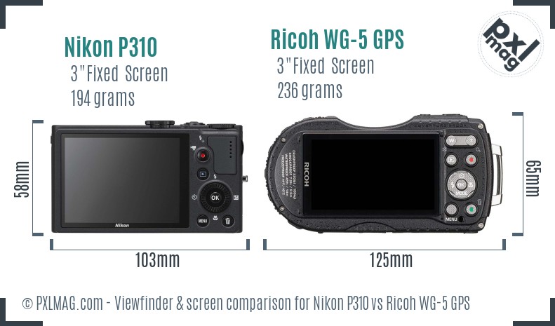 Nikon P310 vs Ricoh WG-5 GPS Screen and Viewfinder comparison
