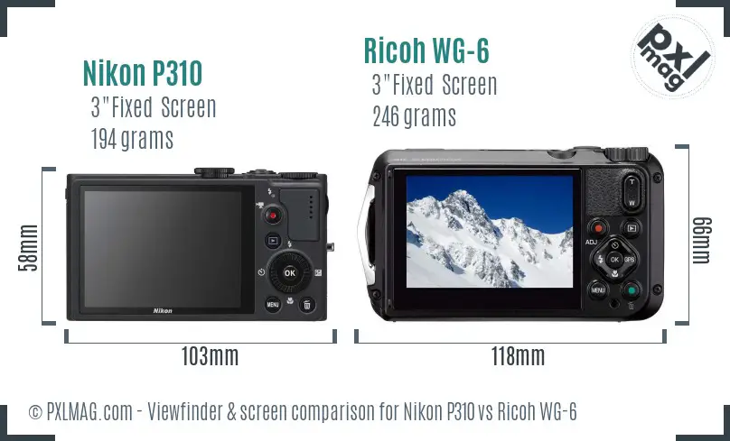 Nikon P310 vs Ricoh WG-6 Screen and Viewfinder comparison