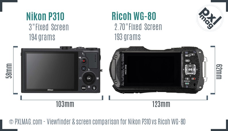Nikon P310 vs Ricoh WG-80 Screen and Viewfinder comparison