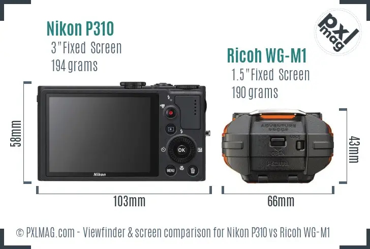 Nikon P310 vs Ricoh WG-M1 Screen and Viewfinder comparison