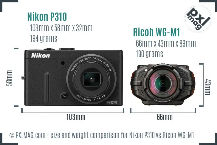 Nikon P310 vs Ricoh WG-M1 size comparison