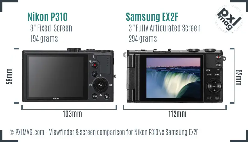 Nikon P310 vs Samsung EX2F Screen and Viewfinder comparison