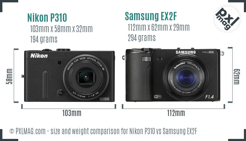 Nikon P310 vs Samsung EX2F size comparison