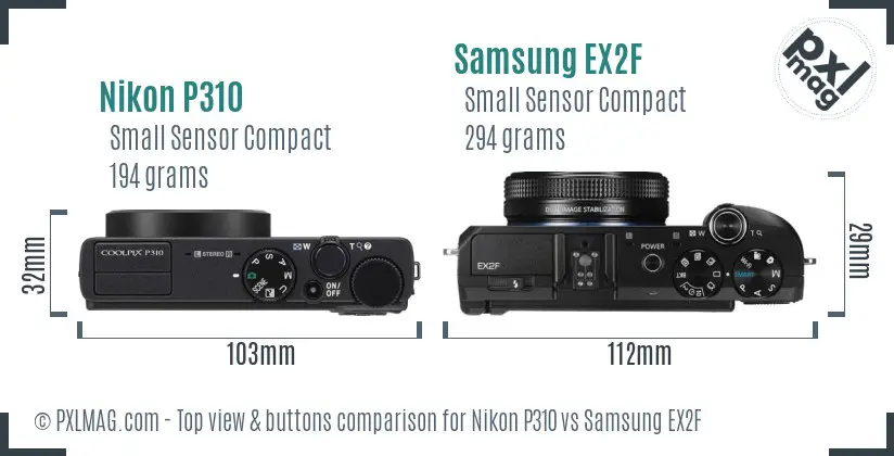 Nikon P310 vs Samsung EX2F top view buttons comparison