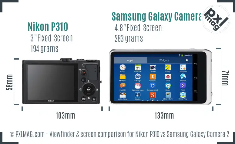 Nikon P310 vs Samsung Galaxy Camera 2 Screen and Viewfinder comparison