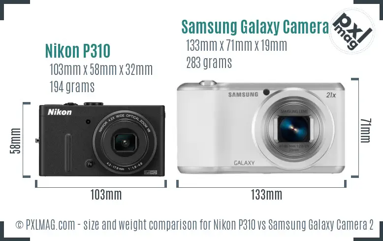 Nikon P310 vs Samsung Galaxy Camera 2 size comparison