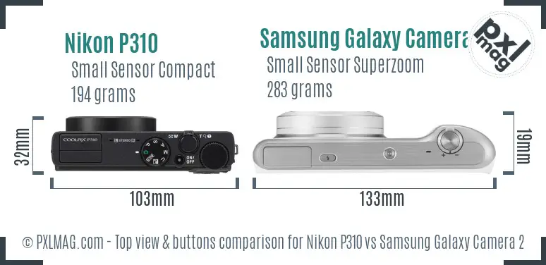 Nikon P310 vs Samsung Galaxy Camera 2 top view buttons comparison