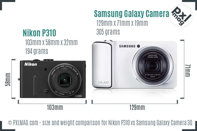Nikon P310 vs Samsung Galaxy Camera 3G size comparison Nikon P310 vs Samsung Galaxy Camera 3G size comparison