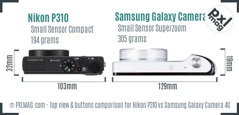 Nikon P310 vs Samsung Galaxy Camera 4G top view buttons comparison