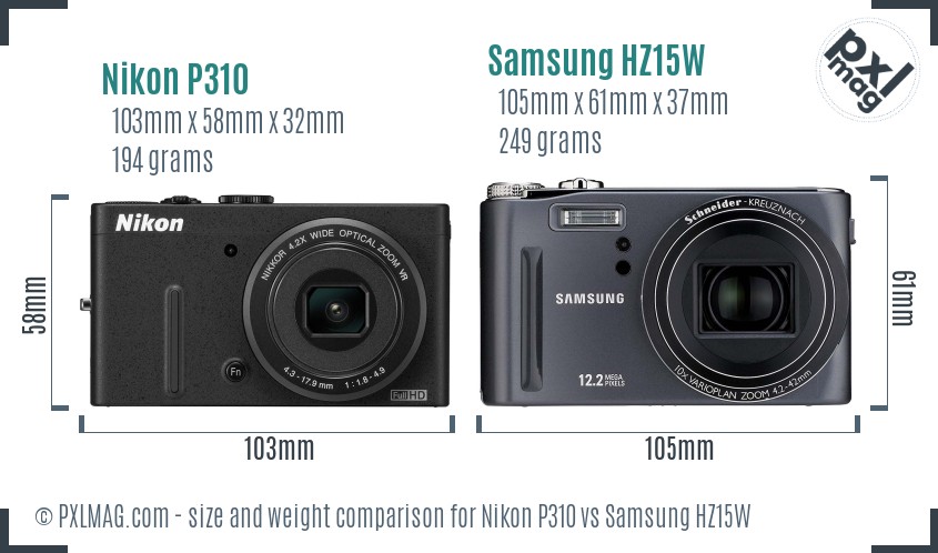 Nikon P310 vs Samsung HZ15W size comparison Nikon P310 vs Samsung HZ15W size comparison
