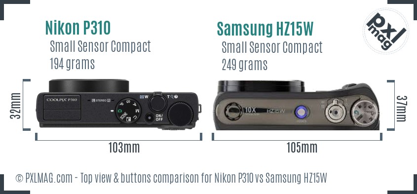 Nikon P310 vs Samsung HZ15W top view buttons comparison