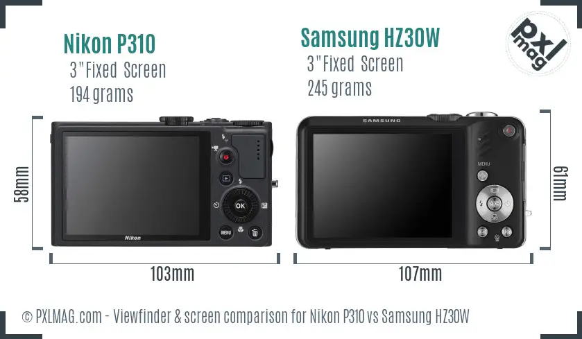 Nikon P310 vs Samsung HZ30W Screen and Viewfinder comparison