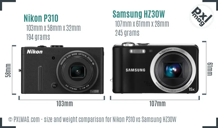 Nikon P310 vs Samsung HZ30W size comparison