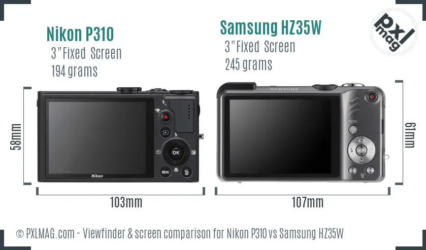 Nikon P310 vs Samsung HZ35W Screen and Viewfinder comparison