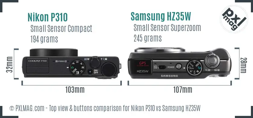 Nikon P310 vs Samsung HZ35W top view buttons comparison