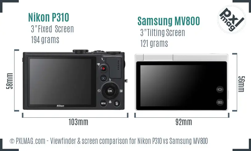Nikon P310 vs Samsung MV800 Screen and Viewfinder comparison